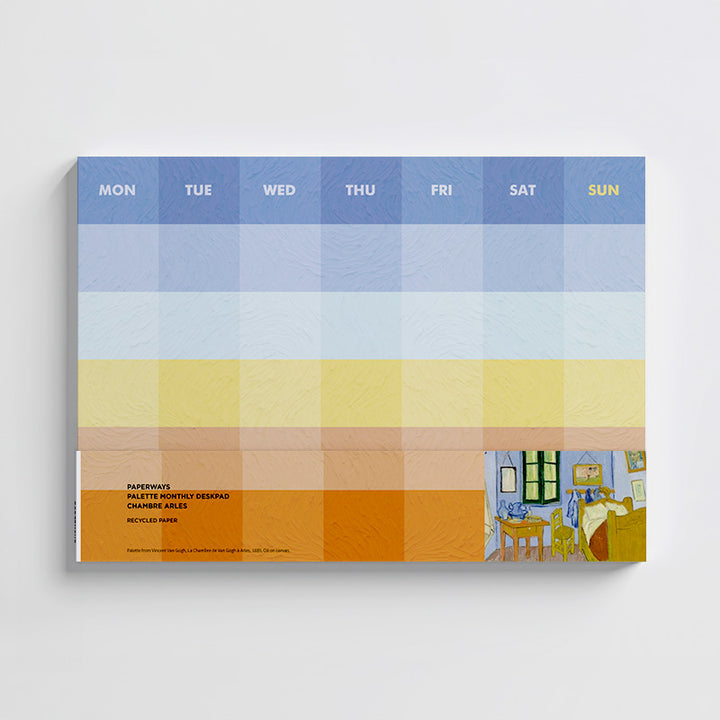 Colorful monthly deskpad with VAn Gogh's artwork on the white background