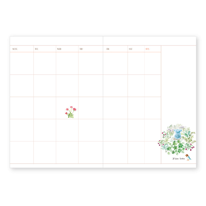 Calendar page with floral designs on a white background