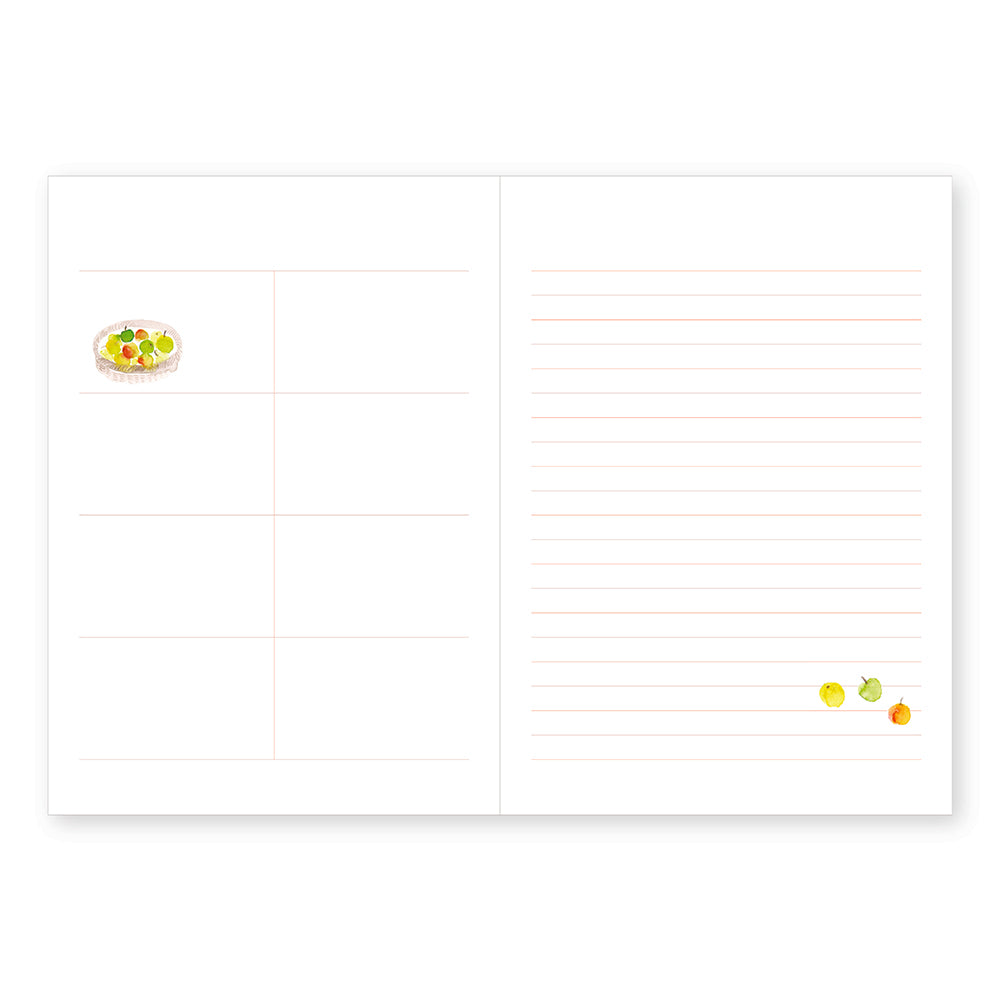White paper with grid lines and small colorful icons at the corners