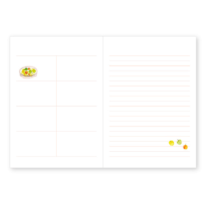 White paper with grid lines and small colorful icons at the corners