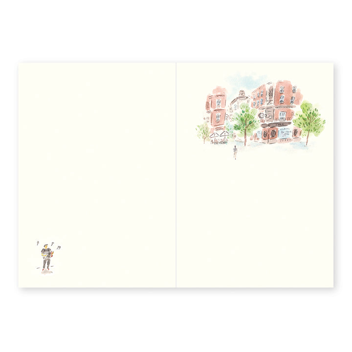 Illustration of a pink building with trees on a white background