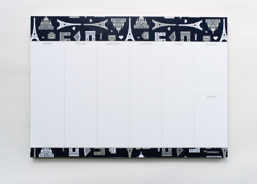 Paperways Weekly Pad Paris Pattern (Navy) White Background Photo