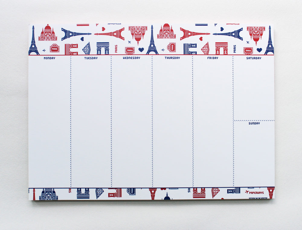 Paperways Weekly Pad Paris Pattern (White) White Background Photo